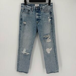 Frame Le Piper High Waist Crop Straight Leg Distressed Clash Mend Jean Women 27